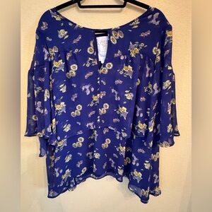 Disney Mary Blair Alice in Wonderland 70th Flowy Blue Blouse Size 3X GUC